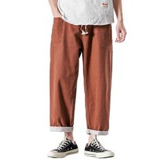 Pokku Pants – Kidoriman Sweatpants Fashion, Japanese Pants, Denim Pants Fashion, Pants Male, Sweatpants Style, Jean Vintage, Denim Wear, Formal Shirt, Red Jeans