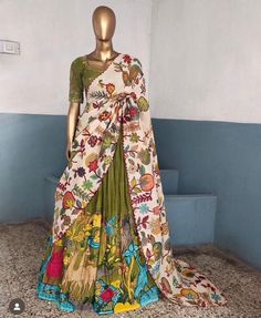 lehenga set  |womens kalamkari lehenga choli |crop top lehenga set |designer kalamkari lehenga dupatta | cream green wedding lehenga choli | mehendi hand painted kalamkari lehenga usa Women's lehenga set /kalamkari embroidered bluelehenga skirt/voggish      lehengas are one of the beautiful and versatile traditional attires of india !! we carry such pieces in budget with great quality that can be styled in multiple ways with different outfits !!       Here is Beautiful lehenga set in mehendi gre Hand Painted Lehenga, Painted Lehenga, Kalamkari Lehenga, Usa Wedding, Kalamkari Blouse, Crop Top Lehenga, Lehenga Dupatta, Traditional Attires, Wedding Lehenga