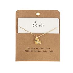 Delicate gold chain necklace features charm pendant with stamped sentiment. - 16" adjustable chain - metal Mother's Day Adjustable Metal Charm Necklaces, Adjustable Metal Charm Necklaces For Mother's Day, Meaningful Personalized Gold Necklace, Personalized Gold Necklaces, Meaningful Gold Necklace For Personalized Gift, Adjustable Gold Charm Necklaces With Heart Charm, Metal Charm Necklaces With Adjustable Chain For Mother's Day, Everyday Meaningful Gold Charm Necklace, Mother's Day Metal Charm Necklaces