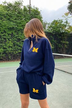 Michigan Tailgate, U Michigan, Tailgate Clothes, Cotton Pants Women, Maize And Blue, Logo Application, University Outfit, Tailgate Outfit, Comfy Sets