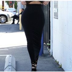 100%Spandex Stretch High Waist Pencil Skirt For Day Out, High Waist Stretch Pencil Skirt For Day Out, Casual Pencil Maxi Skirt For Night Out, Trendy Black Lined Maxi Skirt, Fitted Black Casual Maxi Skirt, Casual Black Maxi Skirt For Night Out, Black Fitted Casual Maxi Skirt, Trendy High Waist Black Maxi Skirt, Fitted Black Maxi Skirt Casual