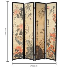 Bungalow Rose Sigfried 67.75'' 4 - Panel Folding Room Divider | Wayfair Chinese Calligraphy Design, Freestanding Room Divider, Bamboo Room Divider, Bamboo Screening, 4 Panel Room Divider, Bamboo Panels, Folding Room Dividers, Panel Screen, Divider Screen