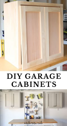 DIY garage cabinets pin Wood Garage Storage Cabinets, Garage Storage Using Kitchen Cabinets, Build Cupboard Diy, Building Garage Cabinets, Garage Wall Storage Cabinets, How To Build Wall Cabinets Step By Step, How To Build Garage Cabinets, Build Garage Cabinets, How To Build A Wall Cabinet