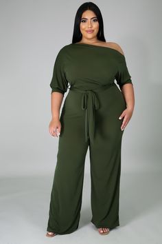 Stretch jumpsuit Boat neckline Midi sleeves Wide leg Tie-waist No closures 96% Polyester 4% Spandex Inseam 32 inches Hand wash cold water Model is wearing a 2X Jumpsuit Outfit Casual, Classy Jumpsuit, Jumpsuit Fall, Chic Jumpsuit, Stretch Jumpsuit, Plus Jumpsuit, Jumpsuit Chic, Jumpsuit Outfit, Elegante Casual