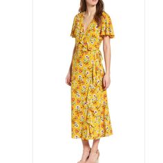 Beautiful And Fun Yellow Floral Dress. Never Worn! Brand New Spring Yellow Short Sleeve Dresses, Yellow Short Sleeve Spring Dresses, Yellow Short Sleeve Dresses For Spring, Yellow Flowy Short Sleeve Dress, Yellow Spring Maxi Dress For Daywear, Spring Yellow Maxi Dress For Daywear, Yellow Short Sleeve Maxi Dress For Summer, Yellow Maxi Dress For Spring Daywear, Chic Yellow Spring Dress