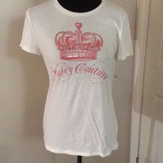 Juicy Embellished Crown Tee. Runs Small. White Rhinestone Crew Neck Top, White Embellished Crew Neck T-shirt, White Embellished Cotton Tops, Casual White T-shirt With Rhinestones, White Embellished Crew Neck Top, Trendy White Tops With Rhinestones, Rose Gold Shirt, Baby Tee Shirts, Love Couture