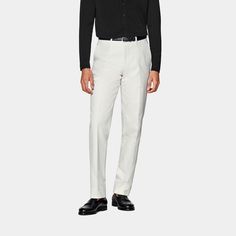 Elevate your look with these high-rise, off-white pants, regular fit with a straight leg. Features include flat front, zip fly, and a discreet after-dinner split for comfort. Off White Pants, White Herringbone, Tuxedo Pants, Classic Trousers, High Rise Pants, Straight Leg Trousers, Short En Jean, Mens Style, White Pants