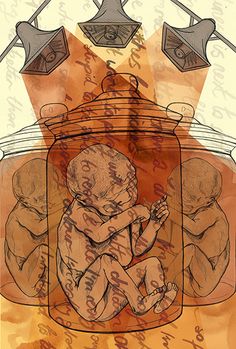 a drawing of a baby in a jar