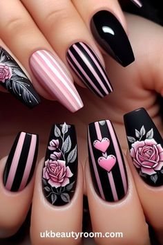 Black Colour Nail Art, Pink Nail Ideas, Trends Nails, Nail Types, 2023 Nails, Graduation Nails, Nails Chrome, Pink Chrome