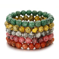 PRICES MAY VARY. 【Semi-precious Gemstones Bracelets Set】 - The package contains five different natural crystal stone bead bracelets, each of which is carefully selected and has a novel color. Each gemstone beaded bracelet can be worn separately or in combination to create a layered appearance, all of which are enough to bring you unique charm. 【Stretch Beaded Bracelets】 - Simple 8mm stone bracelet, 7-8.6 inches, flexible elastic design, easy to wear and remove, suitable for most people's wrists. Bracelets With Breads, Beaded Bracelets Simple, Gemstones Bracelets, Stretch Beaded Bracelets, Crystal Beaded Bracelets, Bracelets Simple, Reiki Healing Crystals, Bracelets Set, Crystal Beads Bracelet