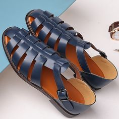 Category:Sandals; Upper Materials:PU; Embellishment:Hollow-out; Season:Summer,Spring; Gender:Men's; Toe Shape:Round Toe; Style:Beach,Casual; Outsole Materials:Rubber; Occasion:Beach,Outdoor,Daily; Closure Type:Buckle; Pattern:Solid Colored; Shipping Weight:0.95; 2024 Trends:Fishermen sandals,Leather Sandals; Foot Length:; Size chart date source:Provided by Supplier.; US Size:null; UK Size:14.5; EU Size:50 Beach Footwear, Roman Shoes, Roman Sandals, Men Sandals, Mens Leather Sandals, Closed Toe Sandals, Fisherman Sandals, Men Loafers, Men's Sandals