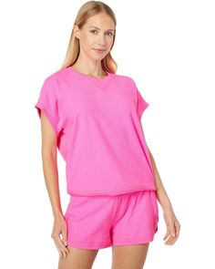 P.J. Salvage Take Me To Tulum Terry Short Sleeve Sweatshirt | 6pm Short Sleeve Sweatshirt, Branded Bags, Top Trends, Tulum, Neon Pink, Top Styles, Topshop, Rompers, Top Brands