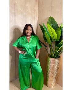 This green wideleg jumpsuit is perfect for so many occasions… pair it with boots , pumps or flats and get ready to turn heads ! The material is so soft and the over size look never goes out of style! Non-stretch jumpsuit Collar Midi sleeves Wide legs Satin Button closure 65% polyester 35% cotton Wash separately Inseam is 26 inches One size Elegant Green Short Sleeve Jumpsuit, Green Wide Leg Jumpsuits And Rompers For Spring, Chic Green Jumpsuits And Rompers For Night Out, Green Short Sleeve Jumpsuits And Rompers For Work, Green Wide-leg Jumpsuits And Rompers For Spring, Green Wide Leg Jumpsuits And Rompers For Party, Green Wide Leg Jumpsuits For Party, Trendy Green Jumpsuits And Rompers For Loungewear, Green Wide-leg Jumpsuits For Party