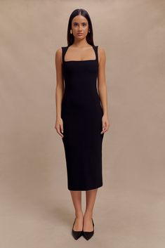 Icon reimagined. The FRIDA Crepe Midi Dress is a timeless and elegant piece, perfect for any occasion. It features a sophisticated square neckline and an invisible centre back zip for a sleek, seamless look. The A-line hem shape creates a flattering silhouette, while the fully lined design ensures comfort and quality. With its classic midi length, this dress offers a polished and refined style that's versatile enough for both daytime and evening events. Capsule Wardrobe Accessories, Crepe Midi Dress, European Summer Outfits, Wardrobe Accessories, Capsule Outfits, Refined Style, Black Midi Dress, Square Neckline, Midi Length