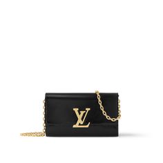 LOUIS VUITTON® - Pochette Louise - Black Purse Louis Vuitton, Louise Vuitton, Elegant Clutch, Golden Chain, Louis Vuitton Pochette, Black Clutch, Louis Vuitton Official, Monogram Bag, Silver Jewelry Fashion