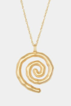 Please note that all sales are final. The Sacred Spiral is an ancient symbol of birth & rebirth; a symbol for personal power, taking you to the center of the tornado. This necklace comes on a nostalgic chain style, a keepsake that is quite literally a metaphor for personal vision and enlightenment. It will inspire in you visions of power, purpose, and creativity. 14k Gold Vermeil / .925 Sterling Silver Wipe clean Handcrafted with love in Montreal Dimensions M : 18 inch chain L : 20 inch chain | Gold Spiral Jewelry, Apollo Jewelry, S Gold Necklace, Chokers Gold, Sacred Spiral, Anthropologie Necklace, Jewelry Wishlist, B Day Gifts, Magic Jewelry