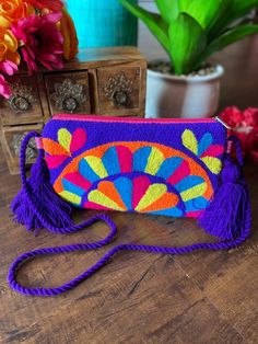 Colombian Crossbody Handmade Tapizada Wayuu Purse. Colorful - Etsy Multicolor Weaving Shoulder Bag As Gift, Multicolor Woven Bags For Festivals, Handmade Purple Bags For Festival, Bohemian Shoulder Bag With Tassels As Gift, Multicolor Handwoven Shoulder Bag For Festivals, Bohemian Shoulder Bag With Tassels For Gift, Bohemian Purple Crochet Bag For Everyday Use, Multicolor Shoulder Bag With Woven Motifs For Festivals, Purple Bohemian Crochet Bag For Daily Use