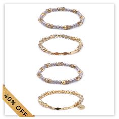 Introducing, the Goddess Collection - Kami Bracelet Set: Our Goddess Collection derives it's roots from royalty. These elegant pieces demand attention when being worn; be sure this will impress those around you! We hope you love the Goddess Collection, exclusively from Kinsley Armelle. Details about the Goddess Collection - Kami Bracelet Set: Faceted Glass Beads Gold Accent Beads Gold Plated 6-7 Inch Circumference THEY SAY A PICTURE IS WORTH A THOUSAND WORDS. We absolutely agree. So, we wondered Elegant Stretch Bracelet With Colorful Beads For Everyday, Adjustable Silver Beaded Bracelets With Gold Beads, Elegant Friendship Bracelets With Colorful Beads, Gold Beaded Jewelry For Friendship, Faceted Metal Beads Jewelry Gift, Gift Jewelry With Faceted Metal Beads, Beaded Gold Jewelry For Friendship, Metal Spacer Beads Jewelry As A Gift, Gold Beaded Bracelets With Faceted Beads For Friendship