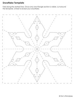 the snowflake template is shown in black and white, with lines that are cut into