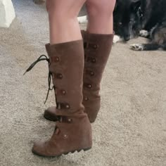 Good Condition, No Flaws, Just Preloved Real Leather And Suede 2.5 Inch Wedge Heel Comfortable Boots With A Heel, Recreate Looks, Medieval Shoes Women, Brown Vintage Boots, Hippie Shoes, Everyday Boots, Outfit Reference, Sorel Joan, Sorel Womens