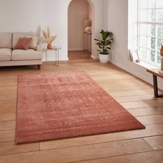 a living room filled with furniture and a red rug