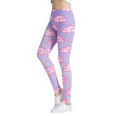 The Pink Clouds Colorful Print Leggings will bring life to all outfits with cute patterns and wonderful colors. They have the perfect straight casual skinny fit with a high-waisted top and ankle-length bottom. These leggings are made of broadcloth polyester for a comfortable feel. Whether for hanging out with friends or going on a morning run, these comfy leggings are the perfect bottoms to wear, lounge, and exercise in.Check out these adorable Pink Clouds Colorful Print Leggings which simply br Cute Cotton Leggings For Spring, Trendy High Waist Pink Leggings, Cute Stretch Pants For Spring, Trendy Full-length Summer Leggings, Trendy Full Length Summer Leggings, Trendy High Waist Multicolor Leggings, Purple Trendy Leggings For Spring, Trendy Stretch Printed Pants, Trendy Tight Yoga Pants