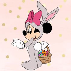 a cartoon character holding a basket with an easter egg in it's hand and wearing a bunny costume