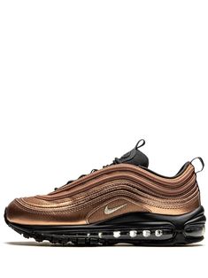 Metallic bronze-tone Air Max 97 sneakers from NIKE featuring round toe, flat rubber sole, front lace-up fastening, branded insole and signature Swoosh logo detail. These styles are supplied by a premium sneaker marketplace. Stocking only the most sought-after footwear, they source and curate some of the most hard to find sneakers from around the world.. Nike Air Max 97 Women, Nike Shoes Photo, Bling Nike Shoes, All White Sneakers, Sneakers Brown, Nike Tanjun, Shoes Photo, Nike T, Nike Air Max For Women