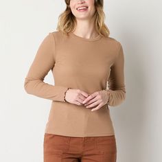 Get back to the basics of your everyday wardrobe with the addition of this women's a.n.a t-shirt. It's made from soft, stretch ribbed-knit with a crew neckline and long sleeves. Perfect for layering, this versatile tee can be worn alone or paired under a blazer or cardigan.Features: EssentialsFit: Regular FitNeckline: Crew NeckSleeve Length: Long SleeveApparel Length: 24.25 InchesFiber Content: 62% Polyester, 34% Rayon, 4% SpandexFabric Description: Rib KnitCare: Machine Wash, Tumble DryMaterial Basic Solid Tops For Fall, Basic Solid Color Tops For Fall, Solid Color T-shirt For Fall Layering, Solid Color T-shirt For Layering In Fall, Basic Plain Tops For Fall, Fall Layering T-shirt, Fall Layering Solid Color T-shirt, Basic Crew Neck Tops For Spring, Basic Spring Crew Neck Tops