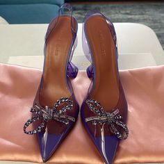 Excellent Condition. Worn Once. Has A Small Nib On The Back Of Right Shoe ( C Pictures). Run 1/2 Size Smaller. Comes With Box And Dust Bag Designer Purple Heels For Party, Purple Heel Strap Slingback Pumps For Evening, Purple Slingback Pumps With Heel Strap For Evening, Purple High Heel Slingback Pumps, Purple High Heel Slingback Pumps With Heel Strap, Purple High Heel Slingback Pumps For Summer, Purple High Heel Slingback Pumps For Party, Purple Slingback Heels For Formal Occasions, Elegant Purple Slingback Heels