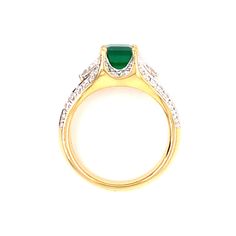 This exemplary Emerald Ring is from the Spark One-of-a-Kind collection and is accented by .94 ctw of brilliant Diamonds set along the side and shank of this fabulous 1.32ct Emerald. The gemstone and ring are set in 18 Karat Yellow Gold while White Gold frames the sparkling Diamonds. The richness of the Zambian Emerald can only truly be appreciated in person. It is accompanied by a One-of-a-Kind certificate from Spark Creations. This ring is in-stock in a 6.25 finger size. Most ring styles can be Gold Emerald Ring, Emerald And Diamond Ring, Emerald Ring Gold, Gold Frames, Ring Styles, Zambian Emerald, The Spark, Brilliant Diamond, Emerald Ring