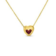 Brevani 14k yellow gold gemstone heart bezel necklace. 18" chain. The heart gemstone measures 4mm.