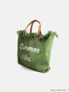 BagForLove - Womens Canvas Beach Bag â Letter Graphic, Large Tote with Fringe Trim Product Description Color Green Pattern Type Letter Type Shoulder Tote Bag Bag Size Oversized Material Polyester Composition 5% Polyurethane Size Chart INCH CM Bag Length Bag Width Bag Height Handle Height 19.7 inch 3.9 inch 13.8 inch 9.4 inch Bag Length Bag Width Bag Height Handle Height 50 cm 10 cm 35 cm 24 cm Details Pictures Similar Products h2 { text-align: center; } /* æ¢è¡ */ li{ white-space: normal; wo Trendy Canvas Shoulder Bag For Beach Season, Casual Canvas Vacation Bag, Casual Summer Canvas Shopping Bag, Casual Summer Canvas Bag For Shopping, Casual Canvas Bag For Summer Shopping, Trendy Hobo Bag With Leather Handles For Vacation, Casual Canvas Shoulder Bag For Vacation, Green Canvas Bag For Summer Vacation, Green Canvas Bag For Vacation