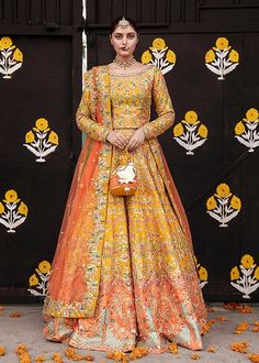 Pakistani Mehndi Dress, Ali Xeeshan, Orange Lehenga, Pakistani Bridal Dress, Mehndi Dress, Pakistani Bridal Dresses, Dress Indian, Bridal Lehenga Choli, Pakistani Bridal Wear