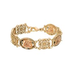 Add a sweet vintage touch to any ensemble with this gold tone floral link bracelet from 1928. Click on this JEWELRY & WATCHES GUIDE to learn about fit, styles, materials and more! Add a sweet vintage touch to any ensemble with this gold tone floral link bracelet from 1928. Click on this JEWELRY & WATCHES GUIDE to learn about fit, styles, materials and more! FEATURES Length: 7.75 in. Clasp: lobster-claw Nickel safe Metal: alloy Material: enamel Plating: gold tone Finish: polished All or virtually Elegant Gold-tone Collectible Jewelry, Heirloom Style Gold Metal Bracelet, Antique Gold Jewelry With Jubilee Bracelet, Classic Gold Cameo Jewelry, Vintage Rose Gold Jewelry With Intricate Design, Ornate Gold Oval Bracelets, Ornate Oval Gold Bracelets, Heirloom Gold Cameo Jewelry, Ornate Oval Gold Bracelet