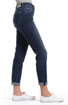 Faded and distressed for a vintage appearance, these soft and stretchy jeans have a slim fit and a full inseam that looks good cuffed or worn long. 13" leg opening; 10" front rise; 15 1/2" back rise 65% cotton, 13% lyocell, 13% polyester, 7% recycled cotton, 2% elastane Machine wash, dry flat Made in Turkey Spring Jeans With Rolled Hem In Medium Wash, High-rise Medium Wash Jeans With Rolled Hem, High Rise Relaxed Fit Jeans With Rolled Hem, High Rise Jeans With Rolled Hem, Medium Wash Straight Leg Bottoms With Rolled Hem, Trendy Medium Wash Jeans With Rolled Hem, Straight Leg Bottoms With Rolled Hem In Medium Wash, Casual Straight Leg Jeans With Rolled Hem, Trendy Relaxed Fit Jeans With Rolled Hem