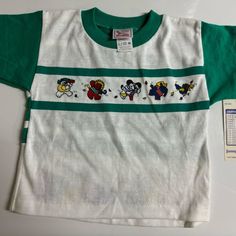 Rare Find! Nwt Buster Brown 12 Month T-Shirt Features Cute Zoo Animals With A Striped Back Green Cartoon Print T-shirt For Playtime, Green Graphic Print T-shirt For Playtime, White Crew Neck T-shirt For Playtime, Casual Tops With Character Print For Playtime, Graphic Tee With Character Print For Playtime, Graphic Print Crew Neck Shirt For Playtime, Multicolor Cartoon Print T-shirt For Playtime, Graphic Tee Tops With Character Print For Playtime, Playtime Graphic Tee With Character Print