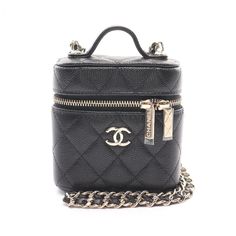 Chanel Matelasse Small Vanity Shoulder Bag Black Luxury Square Box Bag For Travel, High-end Black Rectangular Box Bag, High-end Black Square Box Bag, High-end Black Pouch Bag, Luxury Black Top Handle Pouch, Luxury Business Box Bag With Dust Bag, Luxury Black Satchel Pouch, Luxury Pouch Box Bag With Detachable Handle, Luxury Square Pouch