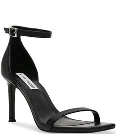 From Steve Madden&#x2C; the Piked Leather Ankle Strap Dress Sandals feature:leather upperAnkle strap with adjustable buckle closureSynthetic liningSynthetic outsoleApprox. 3.5" heel heightImported. Leather Single Strap Sandals For Party, Leather Single Strap Sandals For Evening, Single Strap Leather Sandals For Party, Sleek Single Strap Leather Heels, Leather High Heel Sandals With Single Strap, Leather Open Toe Heels With Single Strap, Leather Heels With Single Strap For Evening, Leather Single Strap Heels For Evening, Sleek Leather Heels With Strap