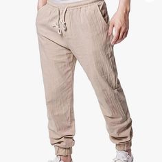 Annystore Mens Linen Cotton Elastic Waist Lounge Pajama Yoga Pants Fashion Loose Fit Jogger Pants Color: Khaki Size: 2xl Brand New Casual Harem Pants For Leisure, Casual Cotton Summer Joggers, Casual Summer Cotton Joggers, Summer Cotton Joggers For Leisure, Casual Summer Joggers For Leisure, Casual Beige Leisure Pants, Casual Summer Joggers With Drawstring, Casual Beige Sweatpants For Summer, Beige Casual Sweatpants For Summer