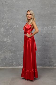 Red Multiway Satin Dress With Ruffles Convertible A-line Dress | Etsy Bosnia and Herzegovina Maxi Satin Dress With Tie Back, Flowy Halter Dress With Tie Back For Party, Party Satin Maxi Dress With Tie Back, Glamorous Satin Halter Neck Maxi Dress, Backless Modal Satin Gala Dress, Summer Satin Evening Dress With Tie Back, Backless Modal Satin Dress For Gala, Red Satin Finish Dress For Night Out, Gala Modal Satin Dress With Satin Finish