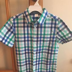 Brand New Gymboree Boys Plaid Button Down Shirt In Size L (10/12). Plaid Has Greens And Blues. From Smoke-Free Home. Green Shirt For School In Summer, Green Spring Shirt For School, Green Shirt For School In Spring, Green Spring School Shirt, Green Short Sleeve Shirt For School, Green Short Sleeve School Shirt, Blue School Shirt For Summer, Blue Shirt For School In Summer, Blue Summer School Shirt