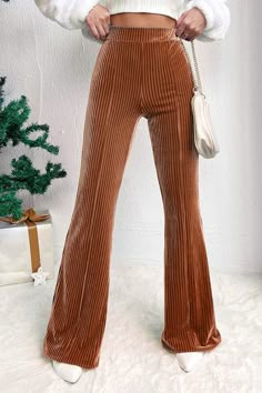 Step into the world of retro-inspired elegance with the Solid Color High Waist Flare Corduroy Pants. These pants are not just a piece of clothing; they are a tribute to the timeless fashion of the past, reinvented for the modern... Winter Stretch Corduroy Pants, Fitted Corduroy Pants For Winter, Winter Fitted Corduroy Pants, Stretch Corduroy Bottoms For Winter, Stretch High Waist Corduroy Pants, Non-stretch Trendy Corduroy Bottoms, Trendy Non-stretch Corduroy Bottoms, Trendy Full-length Corduroy Bottoms, Trendy Full Length Corduroy Bottoms