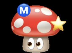 a mushroom with a star on it and the letter m in front of it's eyes