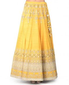 Yellow Gotta Patti Lehenga Set Yellow Chanderi Anarkali Set With Dori Work, Yellow Chanderi Sets For Reception, Yellow Gota Work Sets For Reception, Yellow Raw Silk Anarkali Set With Gota Work, Designer Raw Silk Lehenga With Gota Work, Yellow Anarkali Set With Gota Work For Navratri, Yellow Cutdana Sharara For Reception, Yellow Art Silk Dress For Reception, Yellow Chanderi Traditional Wear For Reception