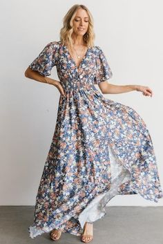 Verona Smocked Maxi Dress | Blue Floral | Baltic Born Smocked Maxi Dress, Baltic Born, Rust Dress, Dress Dusty, Chiffon Material, Blue Maxi, Satin Maxi Dress, Maxi Wrap Dress, Maxi Dress Blue