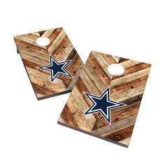 two pieces of wood with the nfl logo on them, one is made out of boards