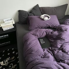 Royal Purple Jersey Knit Bedding Set Dark Purple Comforter Sets, Dark Purple Duvet Cover, Purple Bed Sheets Aesthetic, Purple Comforter Bedroom Ideas, Purple And Black Bedding, Bedroom Ideas Purple And Grey, Purple Bedding Aesthetic, Purple And Black Room Ideas, Cozy Purple Bedroom