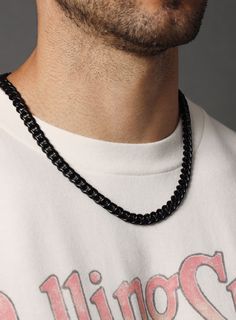 Men's Chain Necklaces 9mm Black Miami Cuban chain in black coated 316L Chain: Miami Cuban Chain Width: 9mm Material: Black coated 316L Stainless Steel Clasp: Lobster Black Chain Link Necklace, Black Chain Necklace With Adjustable Chain, Black Adjustable Chain Necklace, Black Link Chain Necklace With Adjustable Chain, Black Chunky Chain Necklace In Stainless Steel, Black Link Stainless Steel Necklaces, Black Stainless Steel Necklaces With Chunky Chain, Black Stainless Steel Chain Necklace With Adjustable Chain, Black Chain Link Jewelry For Streetwear