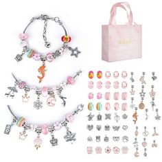 This DIY craft set is made of high quality alloys and colored crystals, which are not easy to fade and durable. This set contains many different kinds and colors of beads, pendants and three adjustable chains, which can meet your different needs, not only suitable for experienced people, but also very simple for beginners. Exquisite gift box packaging is the perfect gift for children and friends, you can match different bracelets every day according to your favorite and clothes. Size: one size. Multicolor Jewelry With Removable Charms For Gift, Pink Alloy Jewelry Gift, Pink Crystal Charm Bracelet Gift, Pink Crystal Jewelry For Mother's Day, Metal Beaded Charm Bracelet Gift, White Alloy Charm Bracelet As Gift, Gift Beaded Metal Crystal Bracelet, Beaded Metal Crystal Bracelet Gift, Crystal Beaded Bracelet As A Gift